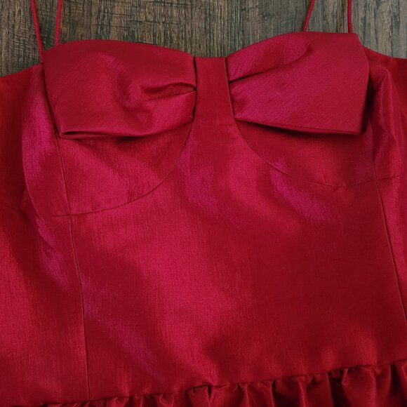 CeCe by Cynthia Steffe Satin Taffeta Cherry Red Bow Mini Dress 12 - Picture 2 of 3